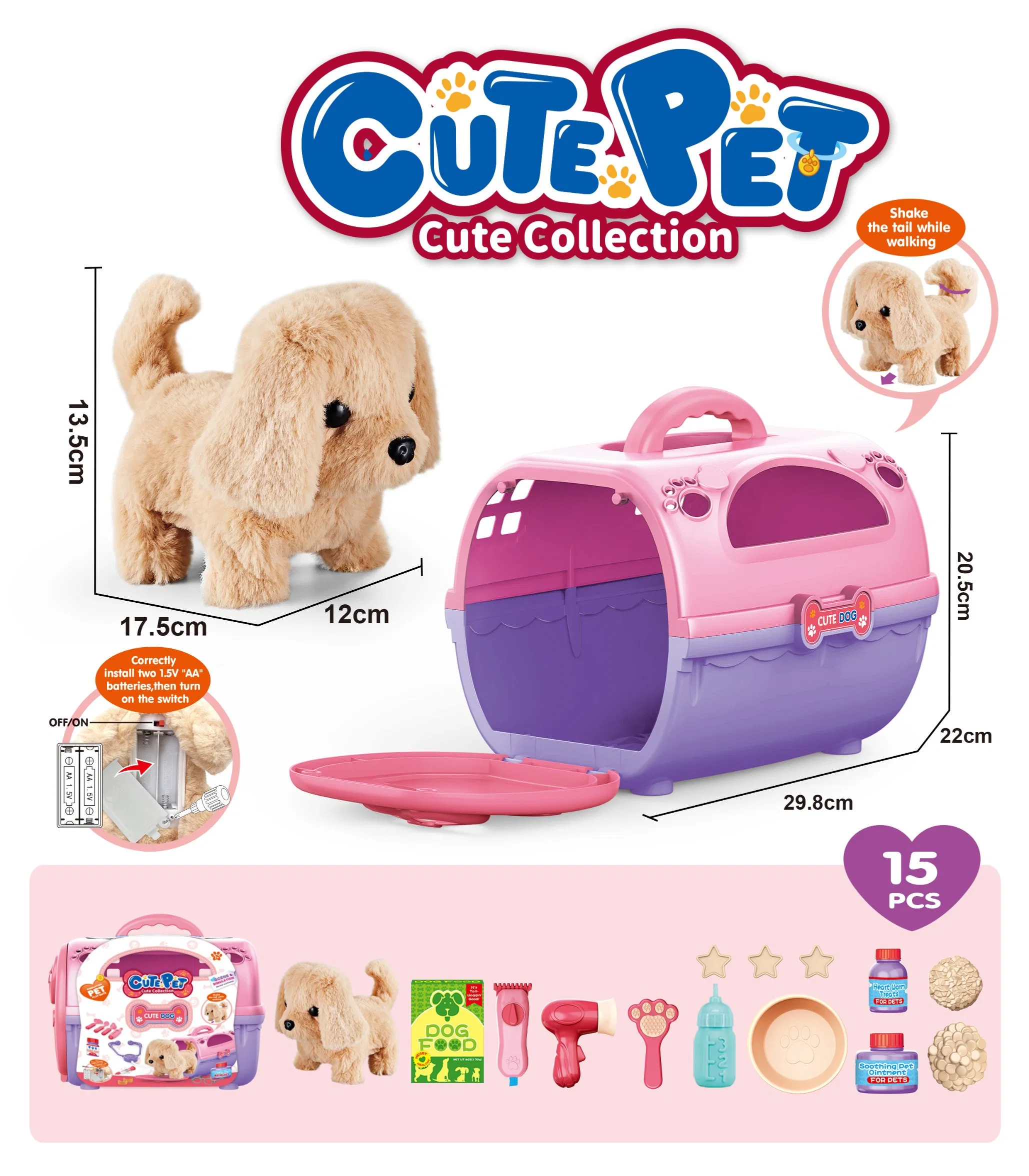 Nouveau arrivée adorable adorable animaux de compagnie Collection peluche électrique chien jouet Accessoires différents ensemble de jeu jouet