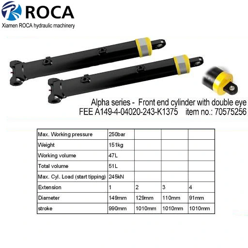 Hyva Type Alpha Series -70575256 Single Acting Front End Hydraulic Cylinder (with double eye)