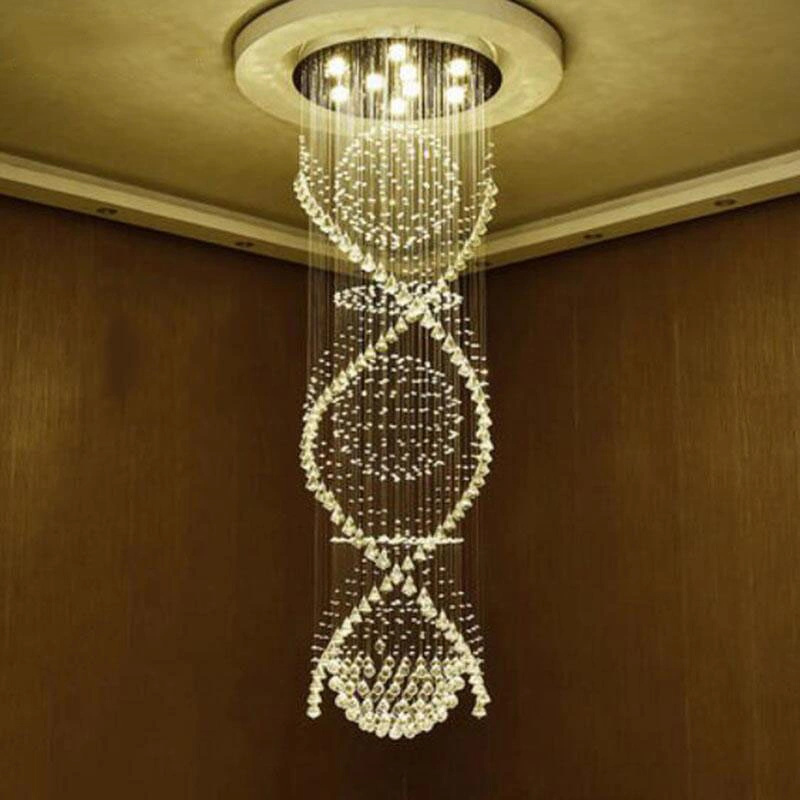 Lustre moderne en cristal à double spirale, immense lumière suspendue (WH-NC-40)