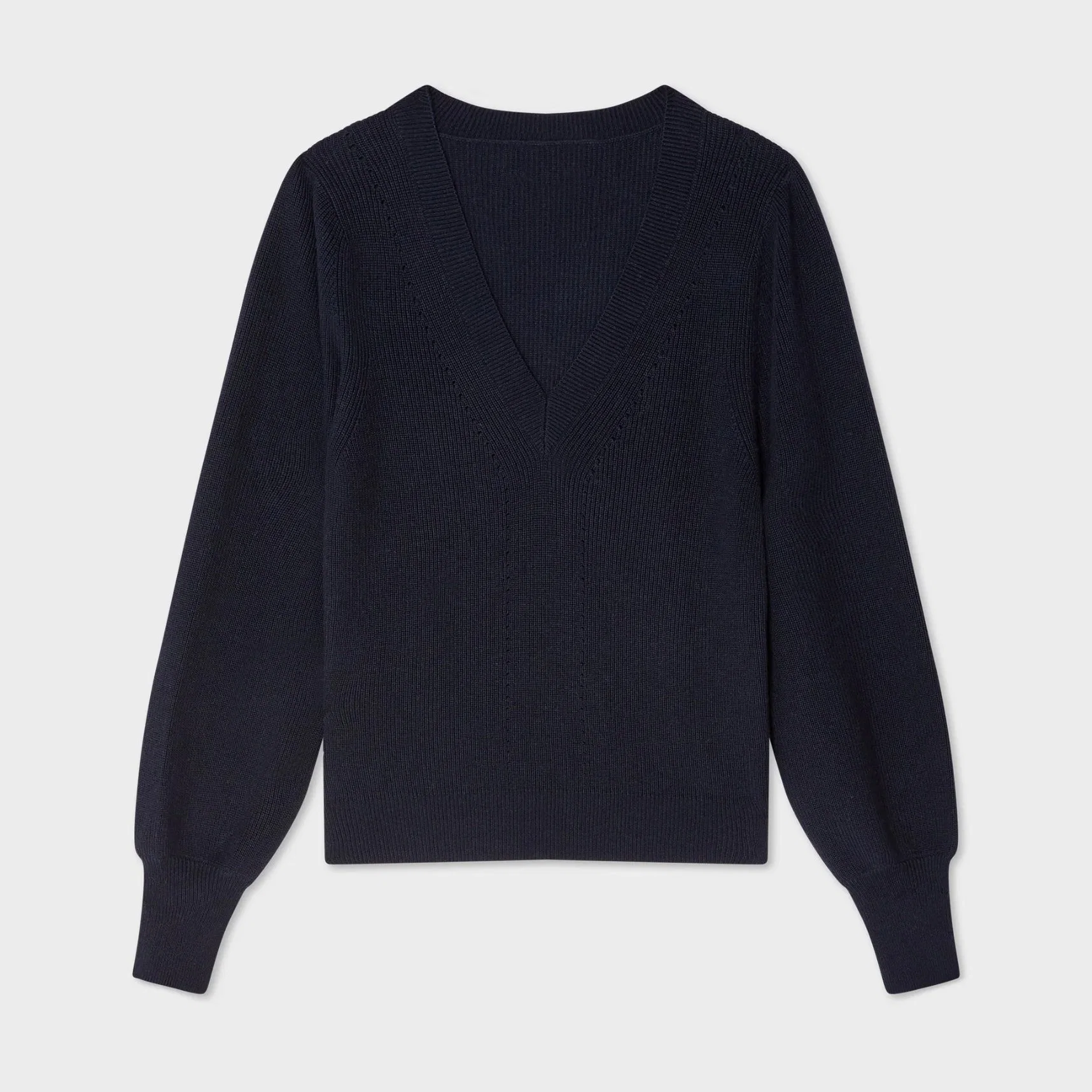 Cotton & Silk Blouson Sleeve V Neck Ladies Fashion Pullover Sweater Apparel