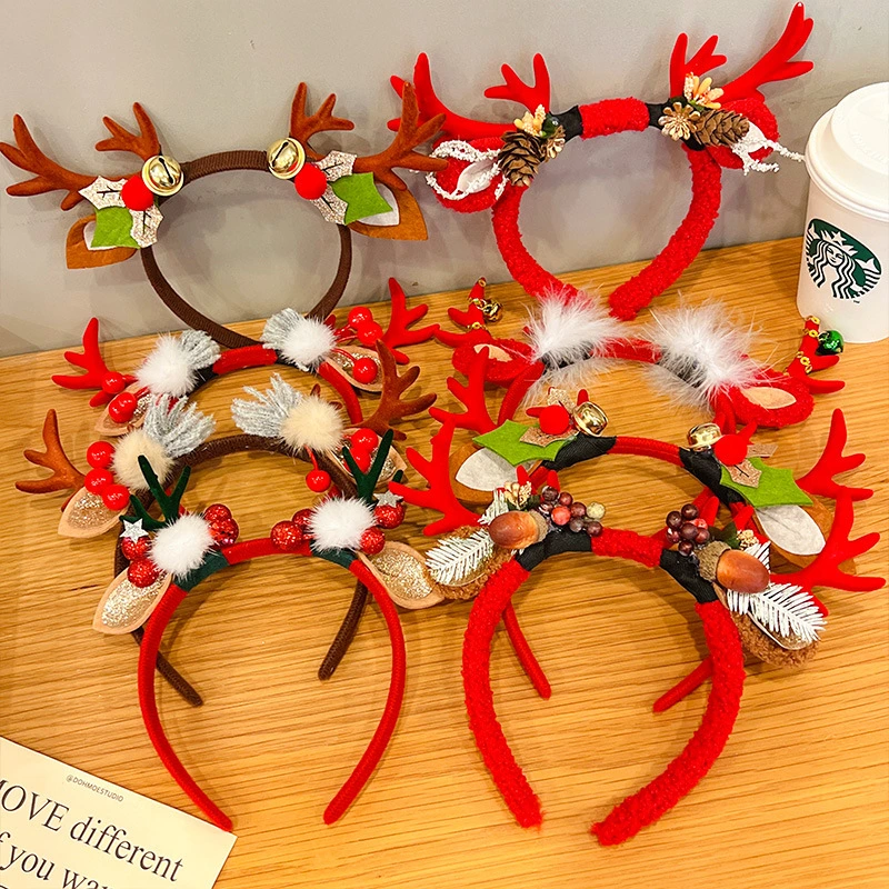 Children's Christmas Hair Band Dress up Antler Hair Ornament Gift Girls Headdress Hair Card Headband Hair Ball Little Girl Pressure Hair Bundle Clip