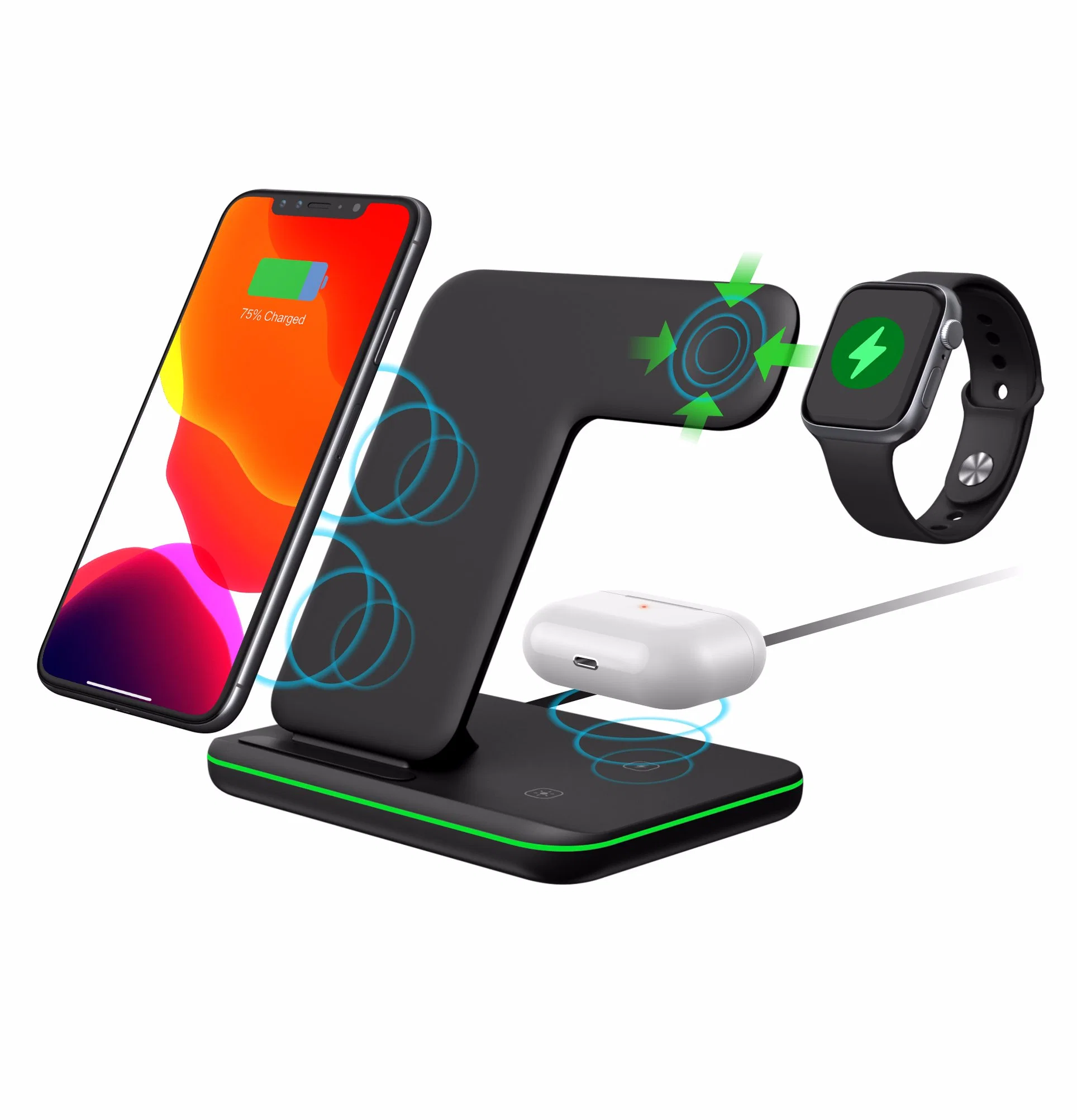 Qi Multi Function 3 in 1 Wireless Charger Charging Station for iPhone for iWatch