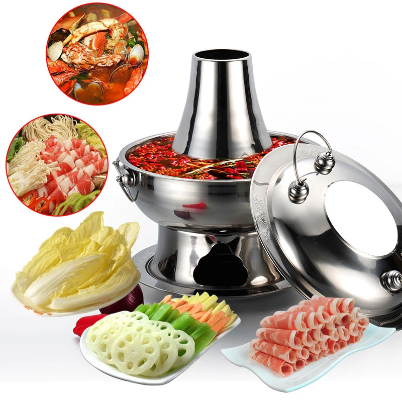 OEM Traditional Charcoal Hot Pot Large Shabu Shabu Hot Pot 28/32/34cm Stainless Steel Old Beijing Chinese Soup & Stock Pots