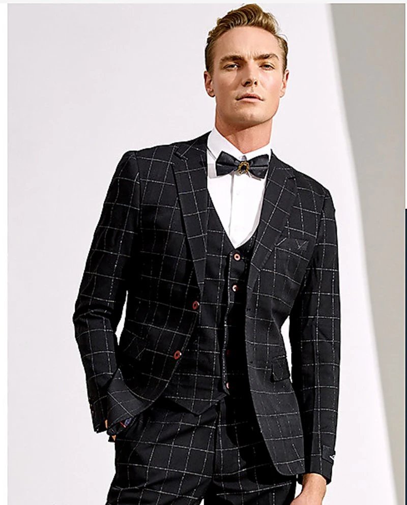 Traje de cuadros escoceses para hombres OEM Slim-Fit traje de negocios negocios Three-Piece Workwear palo