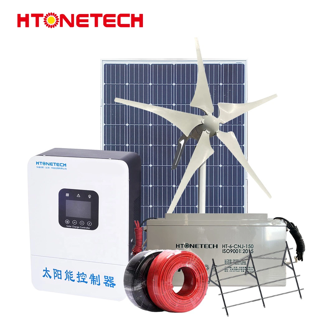 Los paneles solares de cristal Mono Htonetech 250 Sistema de alimentación wsolar 5000W China Aerogenerador 5kw del sistema de generación de energía eólica con el generador eólico cilíndricos