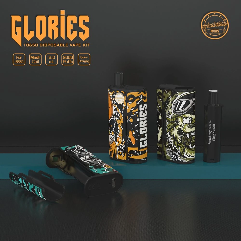 Glorias desechables desechables de portátil 18650 Kit de Vape ambición Mods 2000 inhalaciones Atomizer