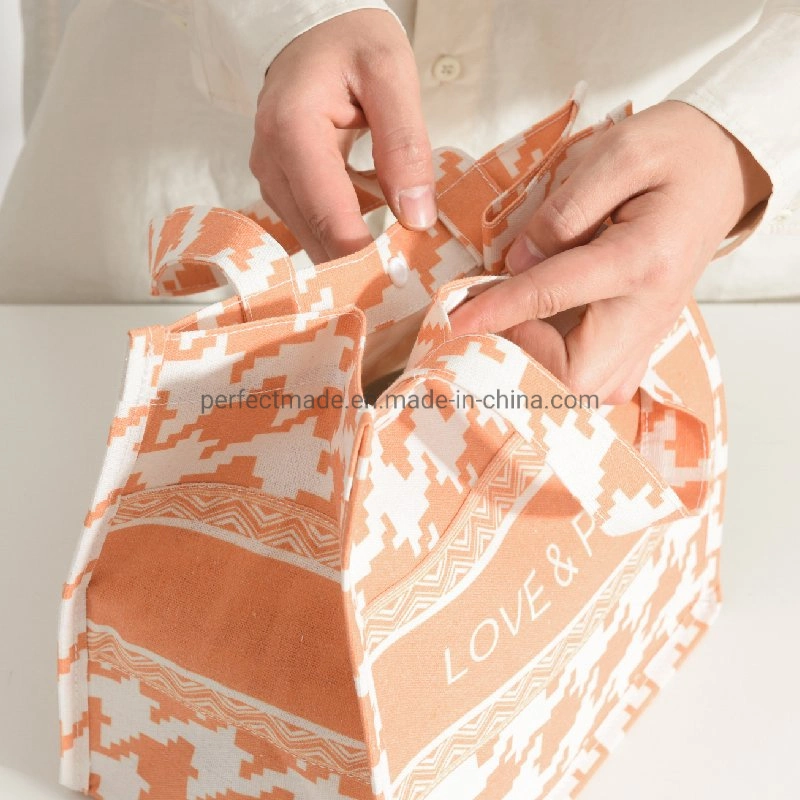 Reusable Cotton and Linen Fabric Women Men Tote School Lunch Bag