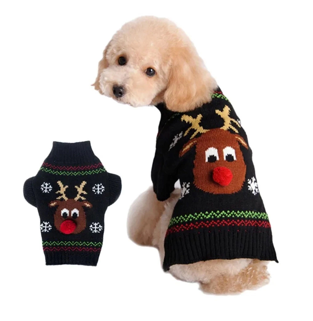 Los gatos suéteres tejidos de algodón a rayas Perro ropa al por mayor camisetas de renos de Navidad