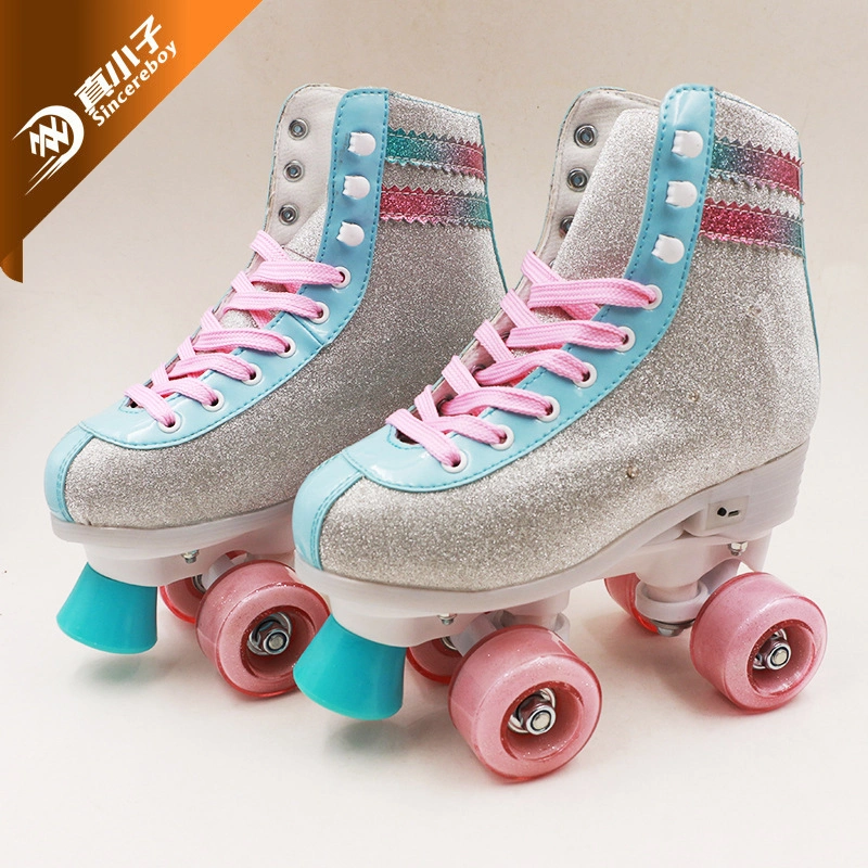 2022 Factory Hot Sale High quality/High cost performance  Two-Row Glitter Flashing Roller Quad Skates Unisex Wheel Skating Shoes for Woman and Man