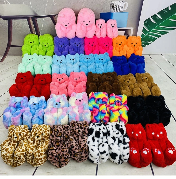 New Arrival Drop Shipping Kids Fur Slides One Size Free Размер Детские сандалии OutFit Фурри плюшевые медвежата туфли