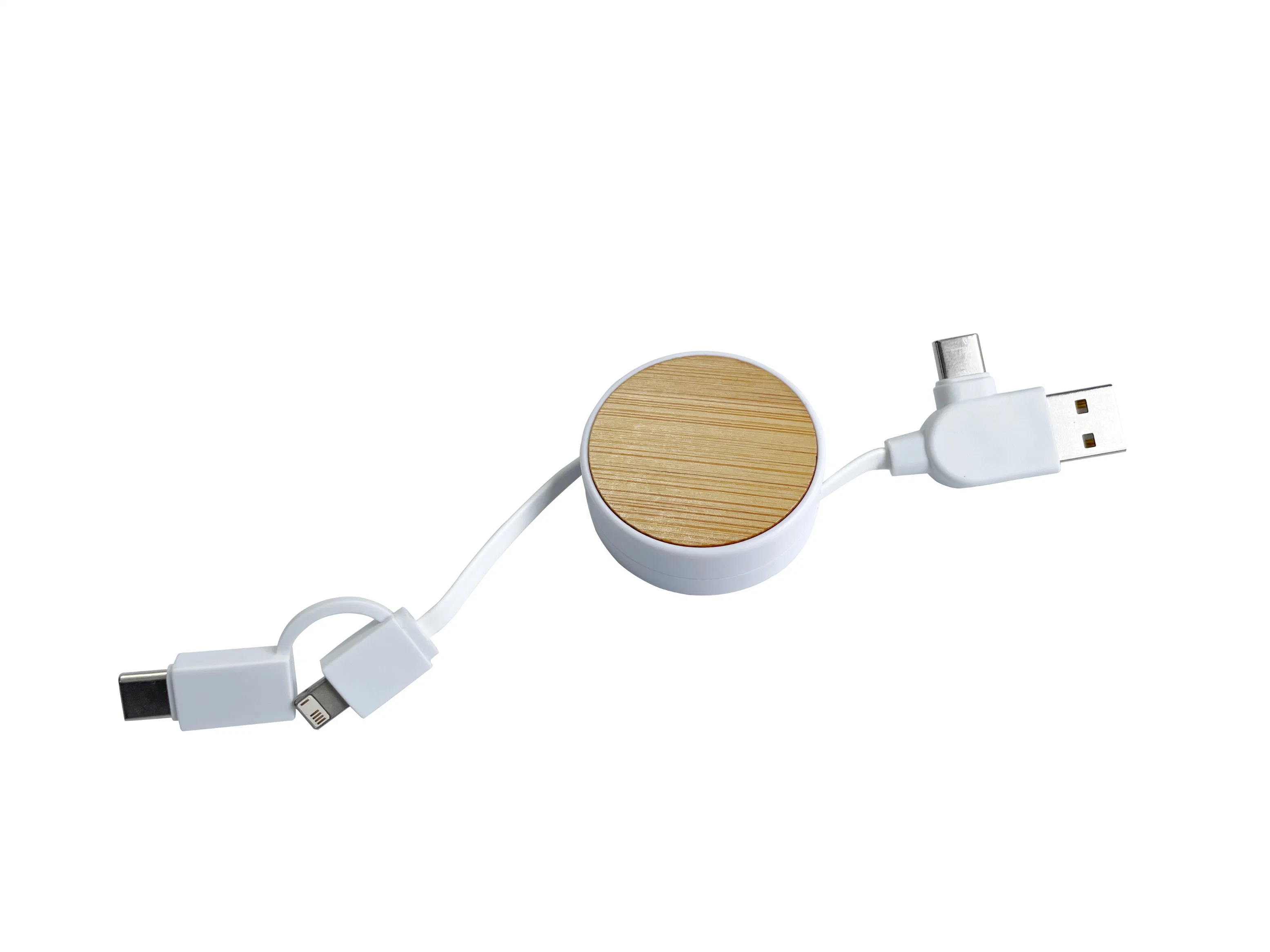 3 in 1 Bamboo USB Cable Christmas Promotional Gift Mobile Phone Charging Type-C USB Cable