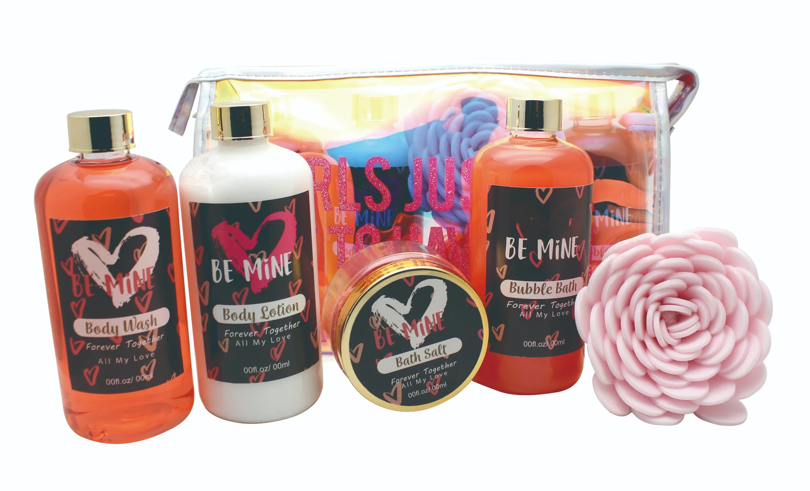 OEM&ODM Factory Valentine&prime; S Day Series Magic Color PVC Zipper Bag Shower Gel Bubble Bath Body Lotion Bath Salt Set