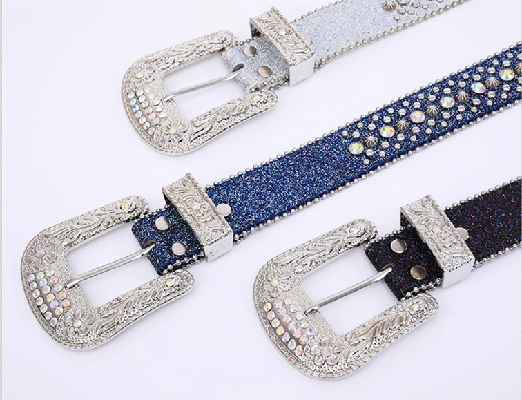 New Style Fashion Women Design Cintos Strass Western Crystal Rhinestone Leather PU Ladies Snake Buckle Diamond Belt