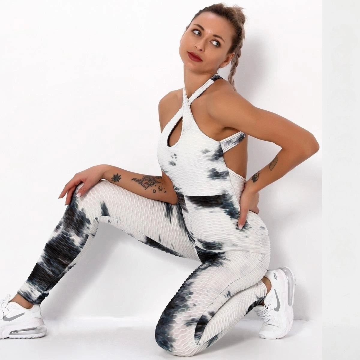 Damen Tie-Dye Sexy Sport Yoga Top Damen Einteilig Bekleidung Gym Anzug Workout Fitness Sportbekleidung