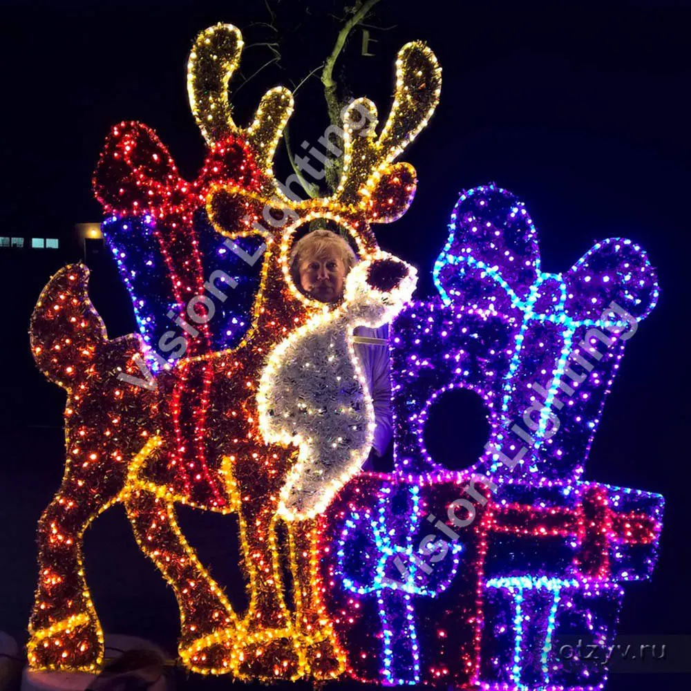Customized Figure Outdoor Street Holiday Landscape Decorative Christmas 2D Deer Motif Light