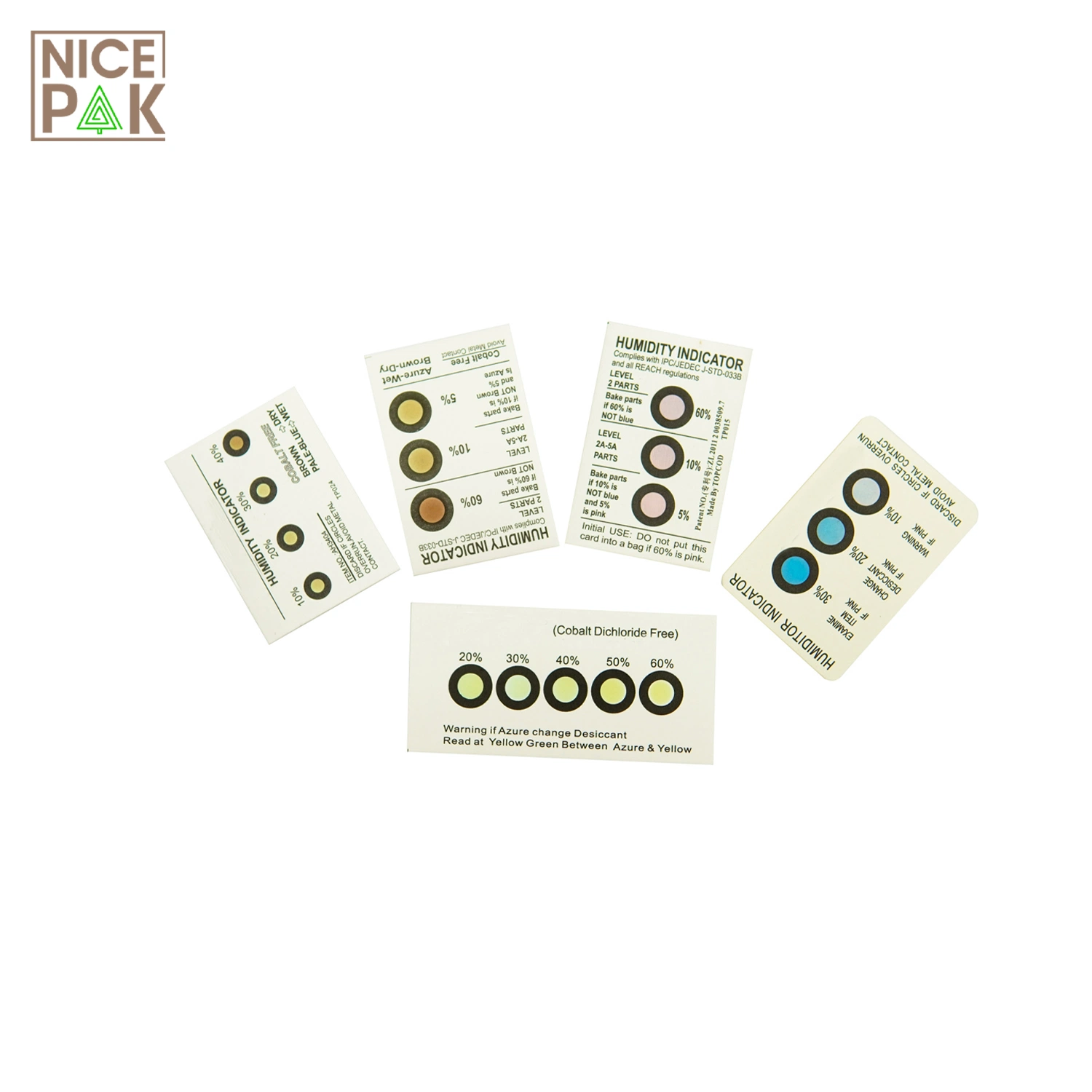 3 Dots 5%-10%-15% Cobalt Free Brown to Azure Hic Humidity Sensor Cards for Electronics Packaging