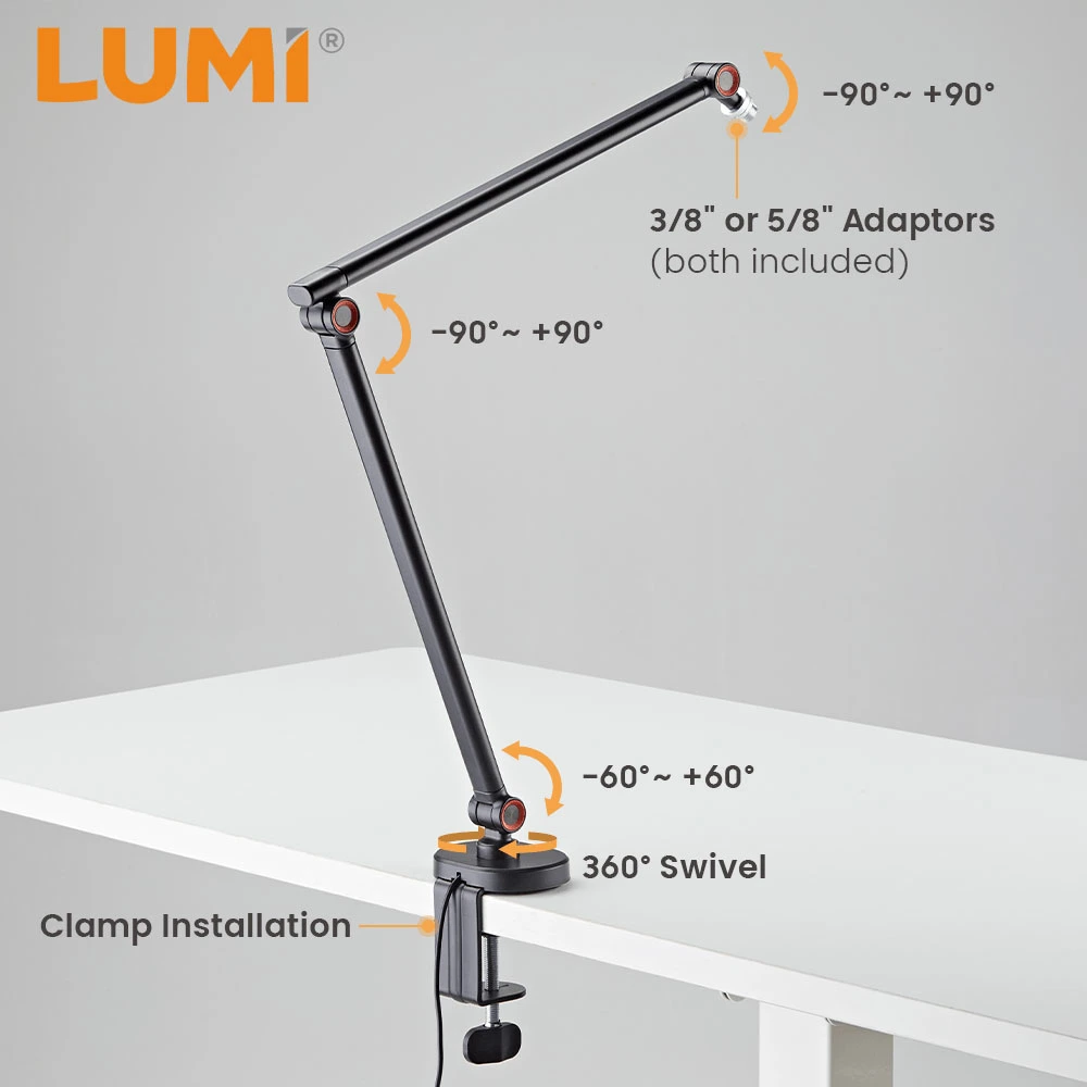 Wholesale/Supplier OEM ODM Factory RGB Lighting Slim Adjustable Mic Stand Scissor Arm Studio Desk Table Mic Microphone Boom Stand for Podcasting Live Streaming