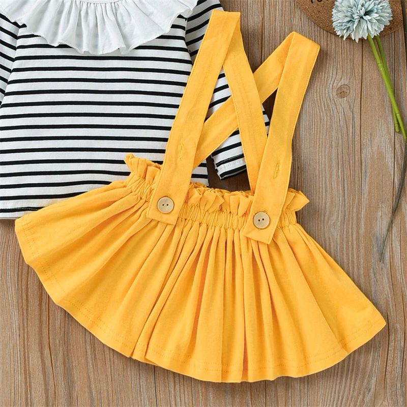 Baby Girl Clothes Infant Skirt Set Long Sleeve Ruffle Romper Plaid Suspender Overall Skirt