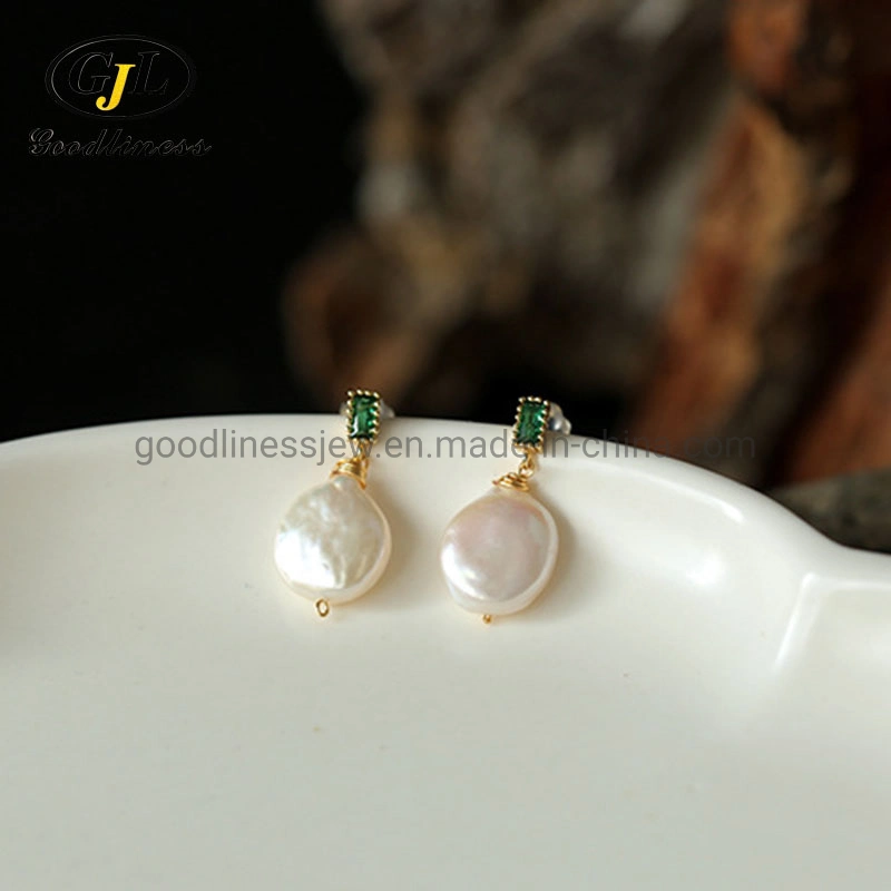 Natural Freshwater Baroque Pearl Emerald Pearl Earrings Female Summer Simple Earring Jewelry