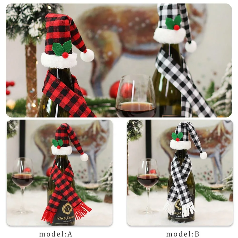 Two-Pieces Set Christmas Hat and Scarf Wine Cover Christmas Decoration