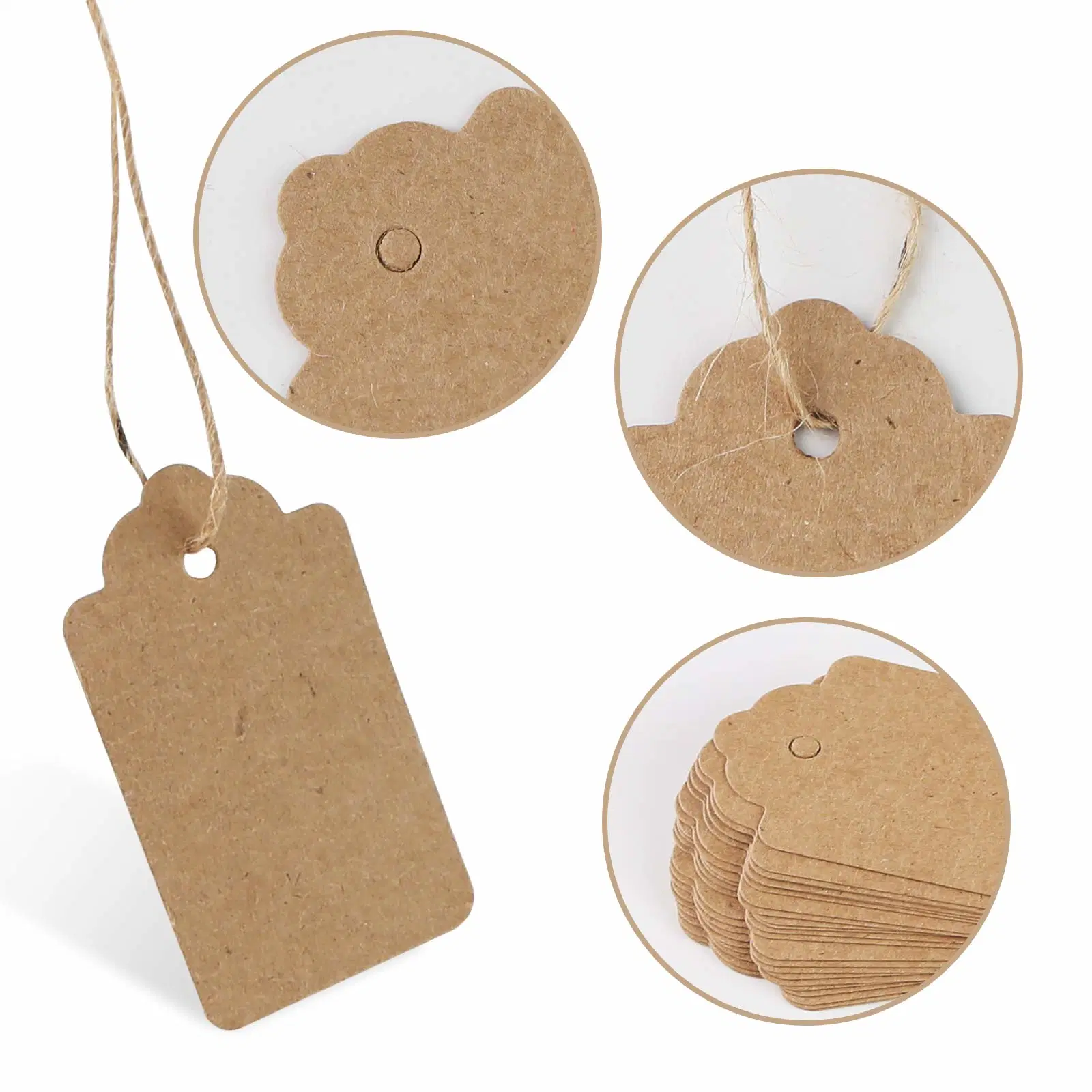 Customized Eco-Friendly Papel Kraft Dom Tags com juta natural a corda para Caixa de oferta roupas