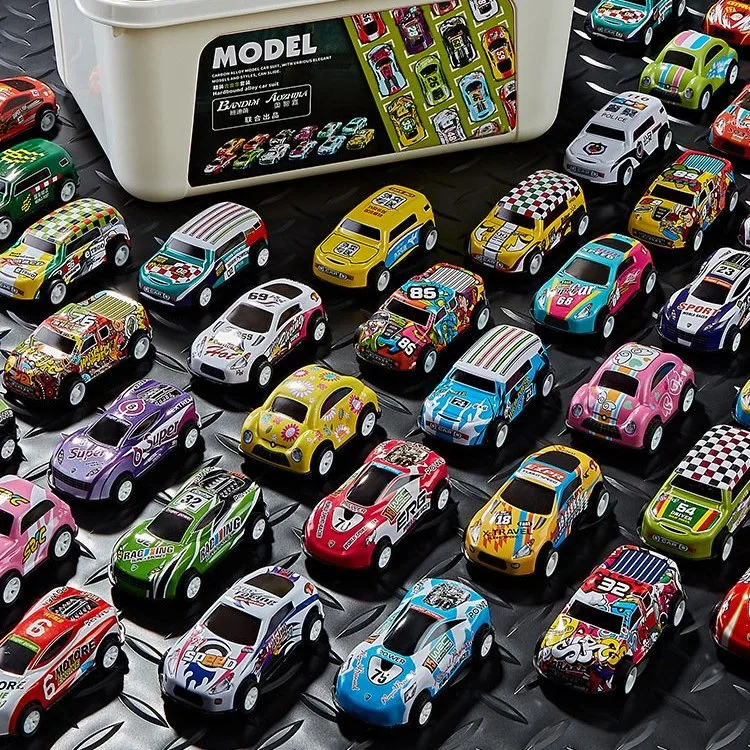 Modelo de juguetes de coche 50pcs con cubo de almacenamiento niños tirar hacia atrás Juego de coches