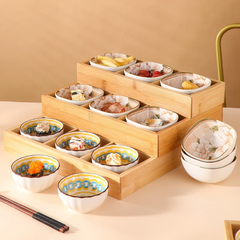 "Creative Bamboo Nine-Compartment Tray Set - Home or Restaurant Use Perfect for Hotpot, Snacks, and Organizing"