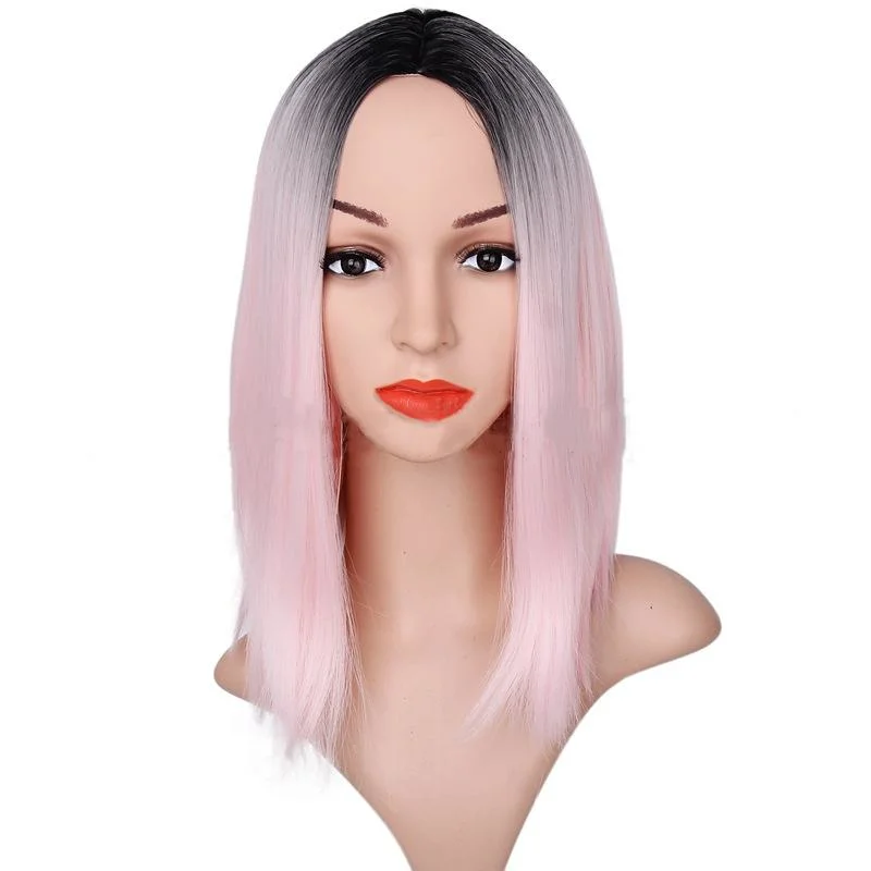 Gradient Straight Hair Wig Pink Hair