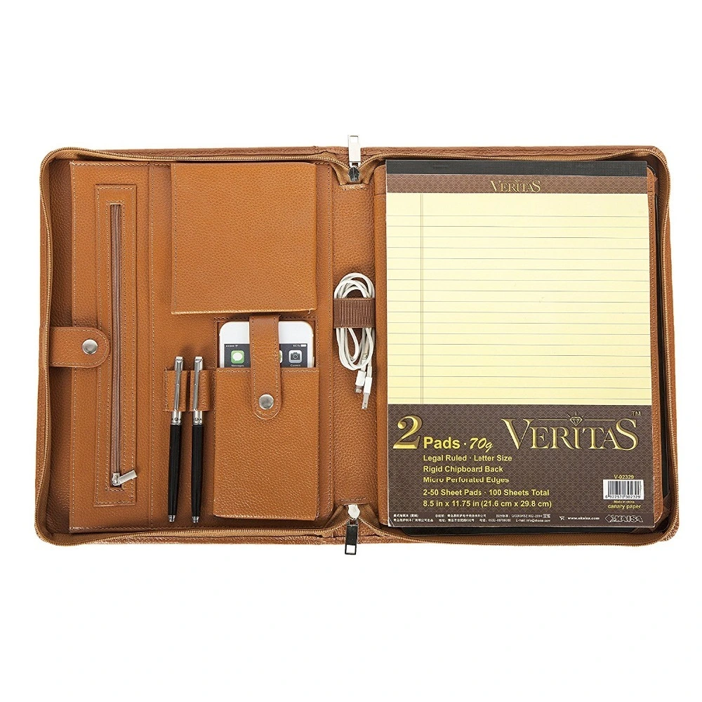 Zippered A4 Personalized Leather File Folder Portfolio Business Conference Folder Organization