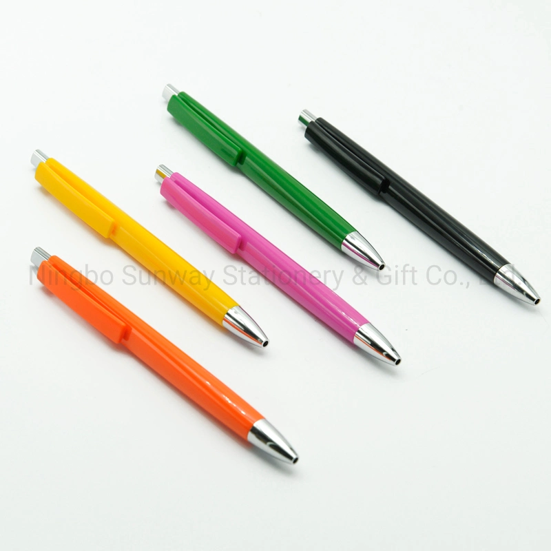 School Supplies Triangle Retractable Advertise Logo Plastic Ball Point Pen