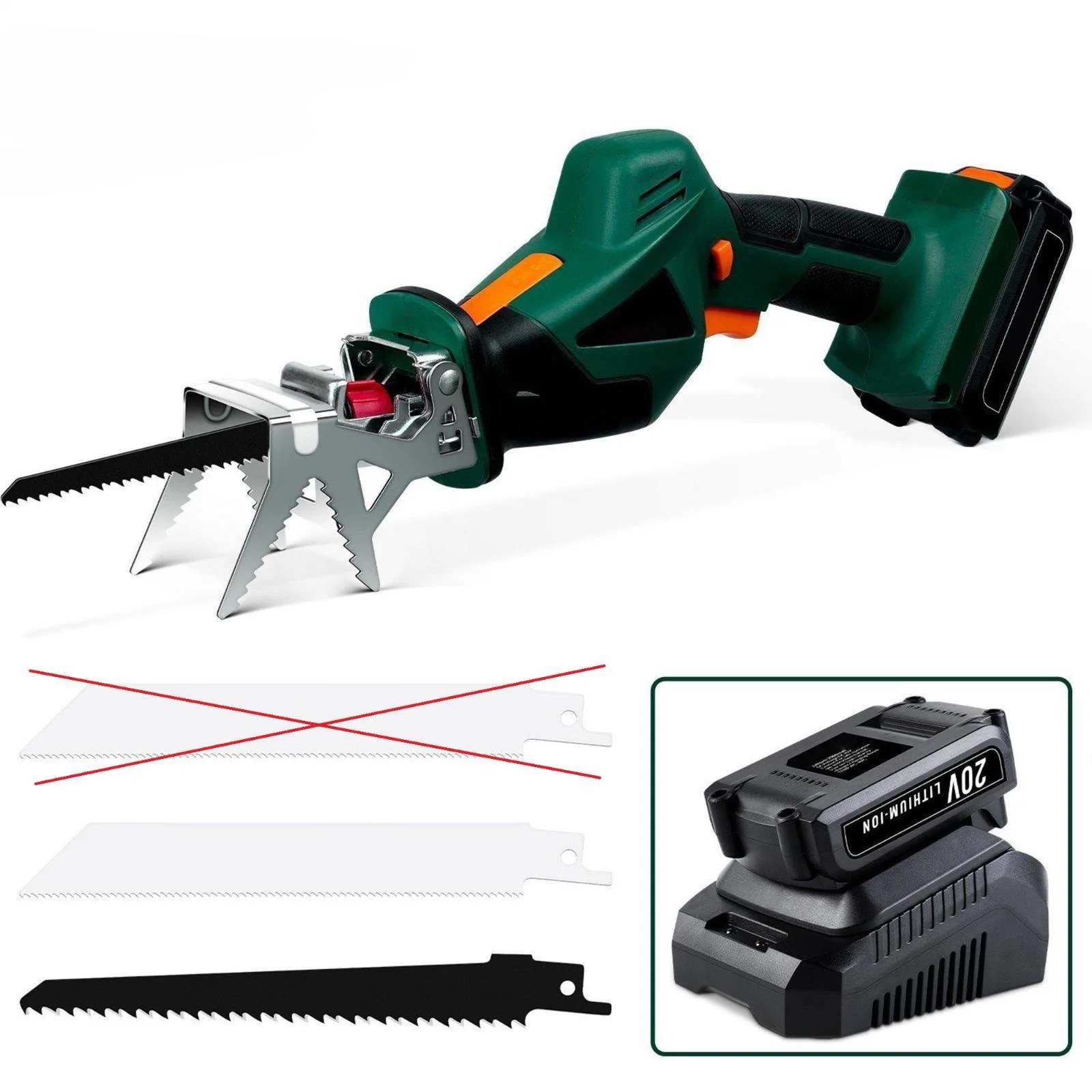 Mini Cordless Reciprocating Saw with Battery 20V Auto Speed Control Cutting Wood Metal Blade Masonry Professional Soft Grip