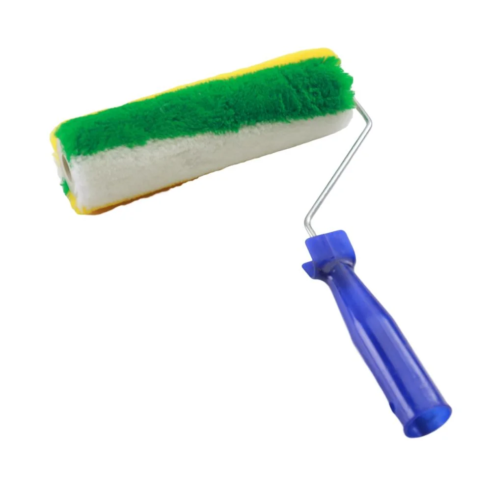 House Hold Cleaning Heigh Density Green-Yellow-White Colorful Rollers with Plastic Handle Polyester Roller Brush