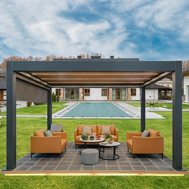 Personnalisé automatique motorisé électrique extérieure étanche de toit escamotable coulissant en aluminium Pergola bioclimatique Système d'ébarbage