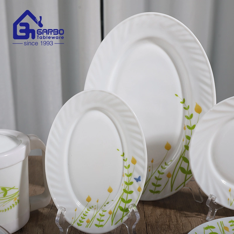 Luxxury Opal Glass Dinnerware Set with Decal Design for Family Service