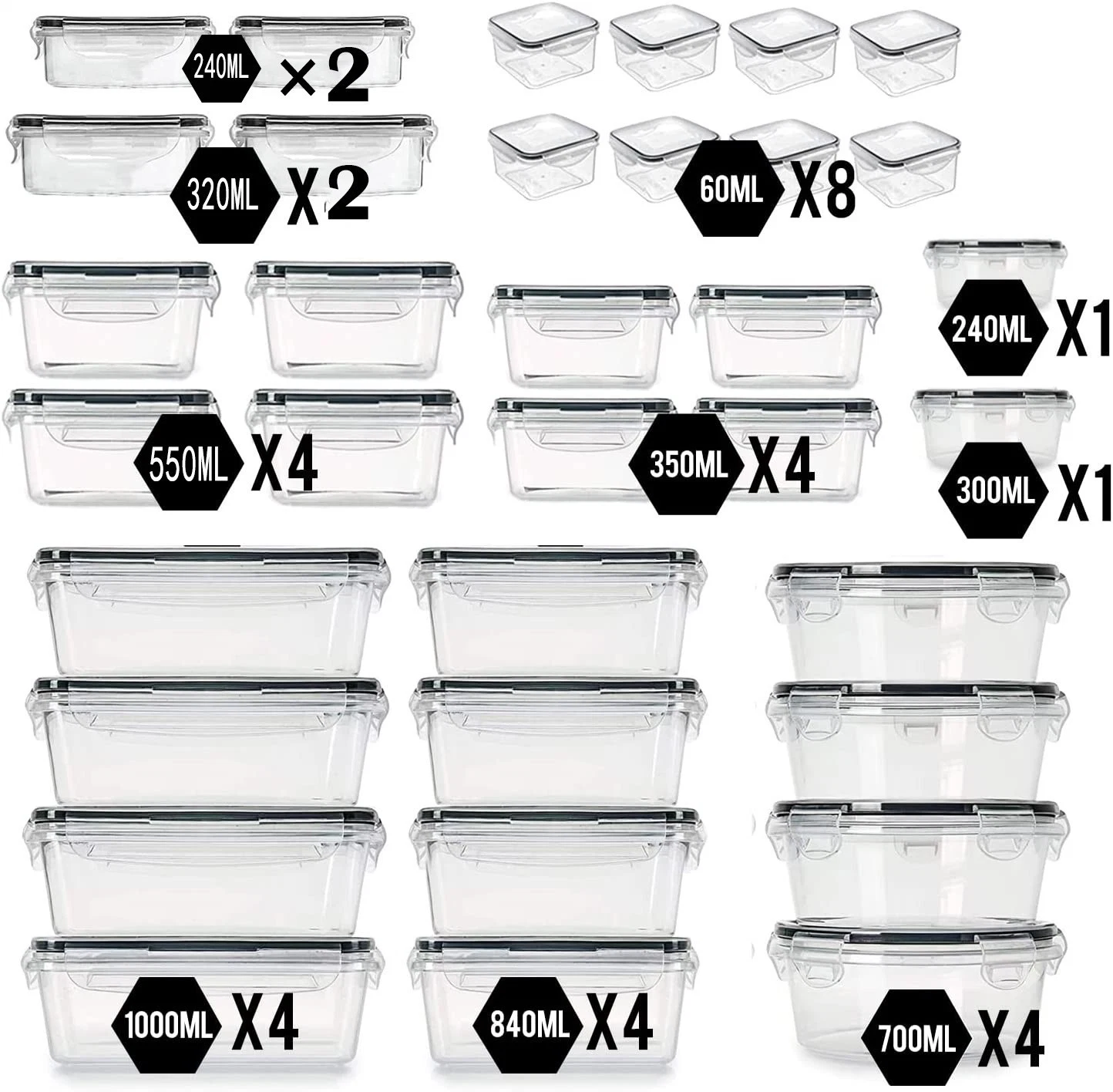 34 Pieces BPA Free Plastic Airtight Food Storage Box Plastic Containers