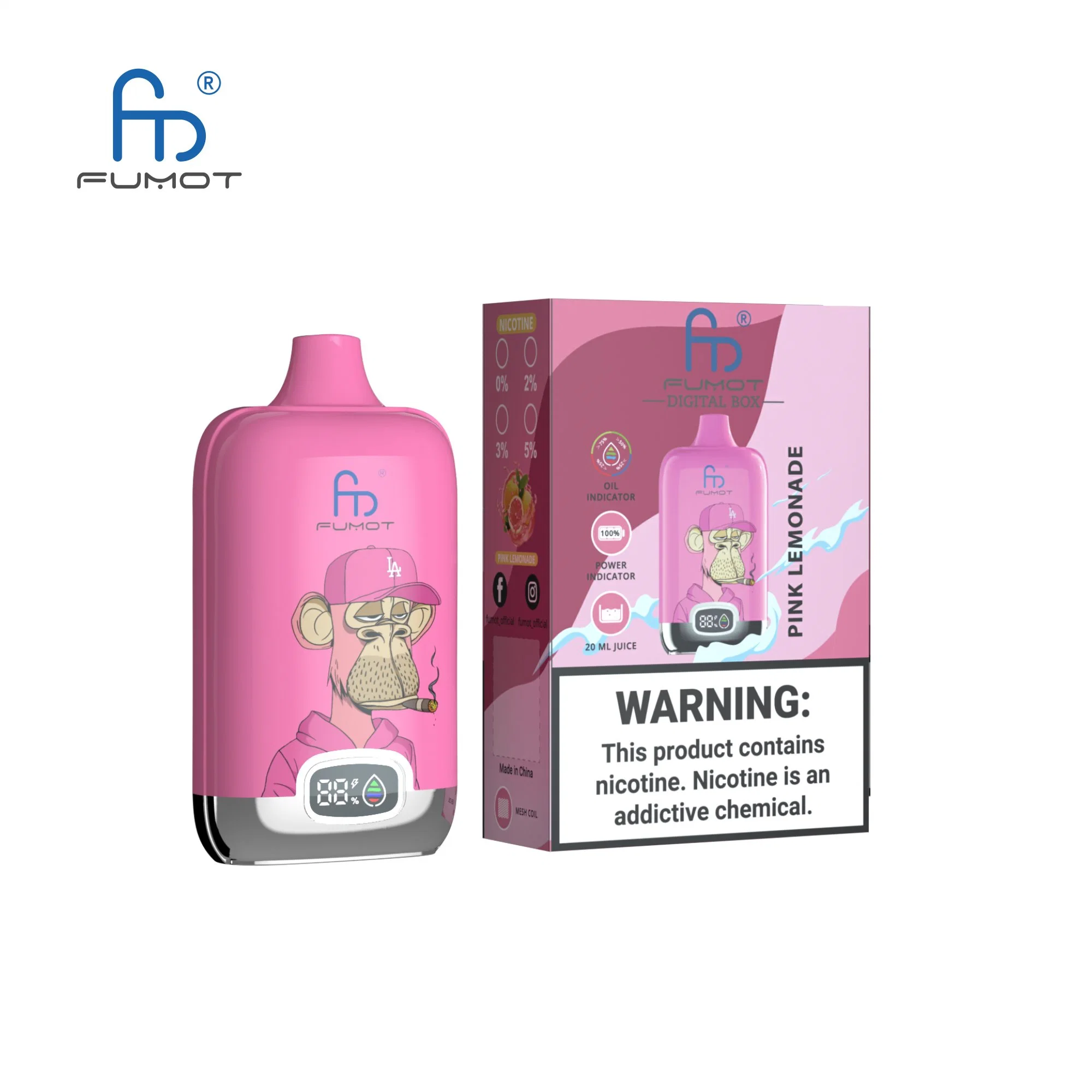 مجموعة وحدة Fumot الأصلية مع E-Liquid وحالة البطارية Digital Box 12000 Piffs Random Vape