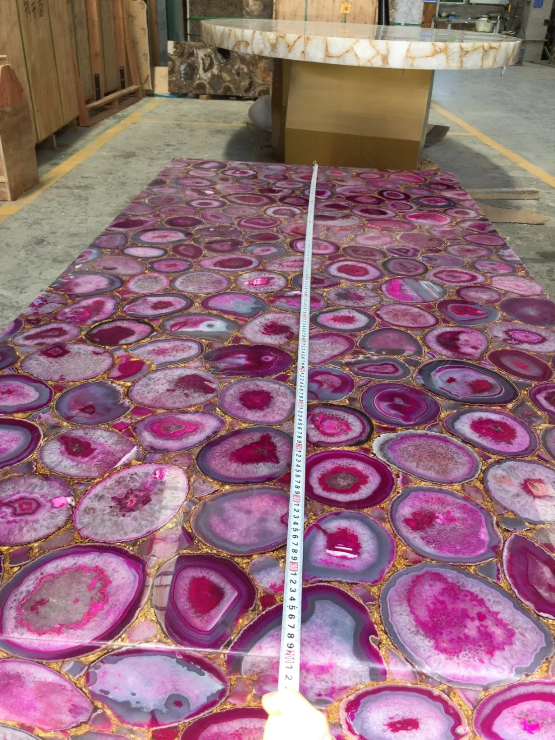 Big Size Pink Agate Crystal Onyx Gemstone Dining Table Furniture