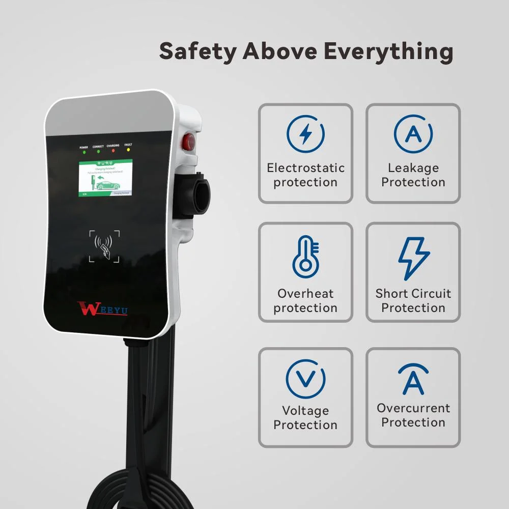 Weeyu WiFi Ocpp1,6j RS-485 CE RoHS lista alcance Charging7kw rápido 11kW 22kw Tipo de cargador de coche eléctrico estándar IEC 2 Estación de carga Ev