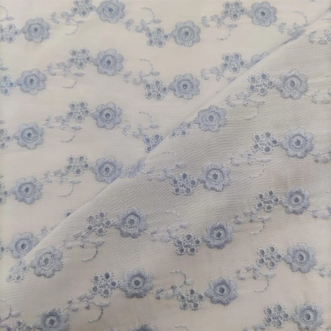 Small Flower Eyelet Embroidery Fabric Silk Finish Garment Fabric