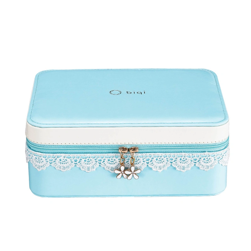 Fashion Elegant Rectangular Ladies Jewellery Zip Boxes Packaging Box with Lace Decoration