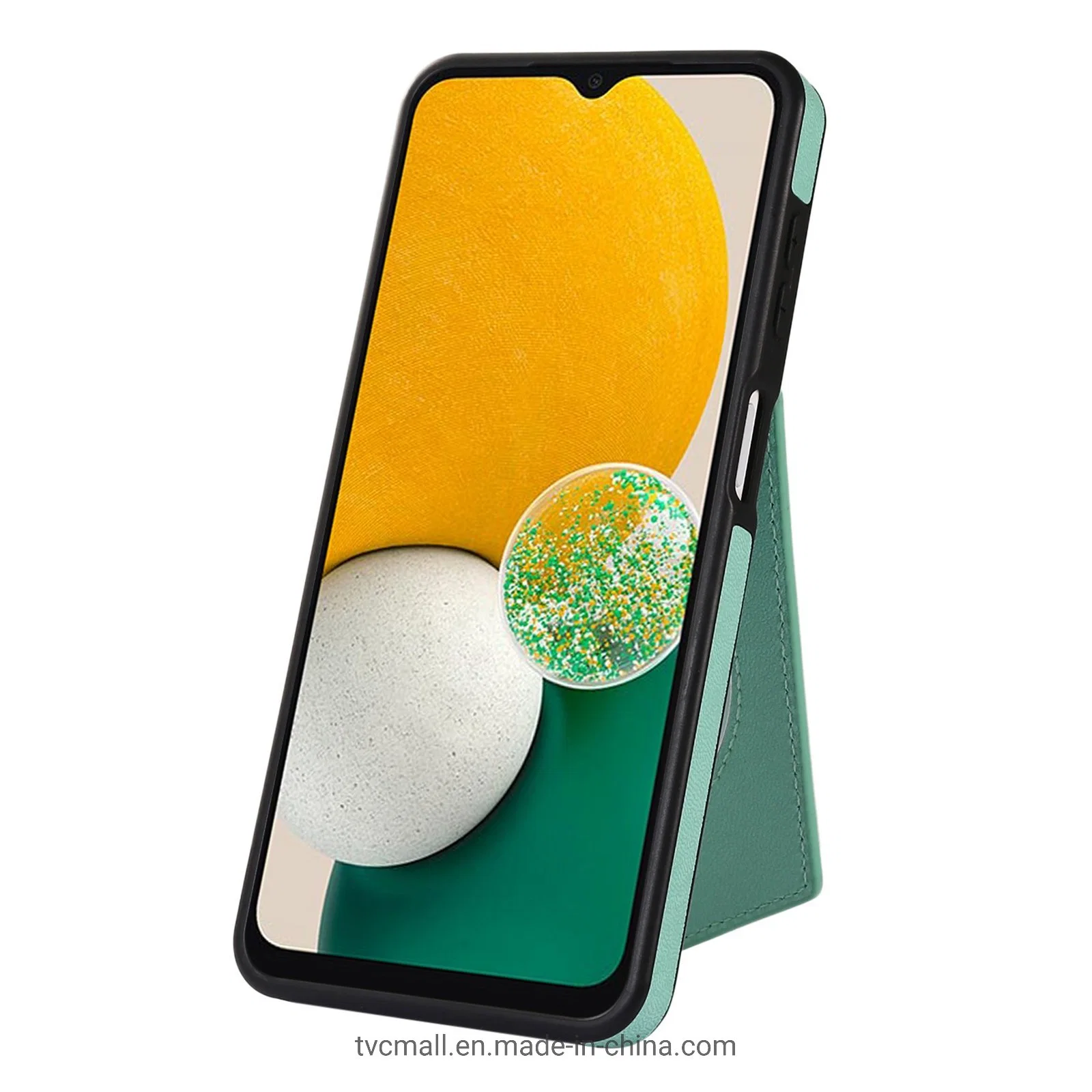 Pour Samsung Galaxy A13 4G / 5g, miroir de maquillage blocage RFID PU Cuir + TPU béquille cas téléphone titulaire de la carte avec bandoulière - vert menthe