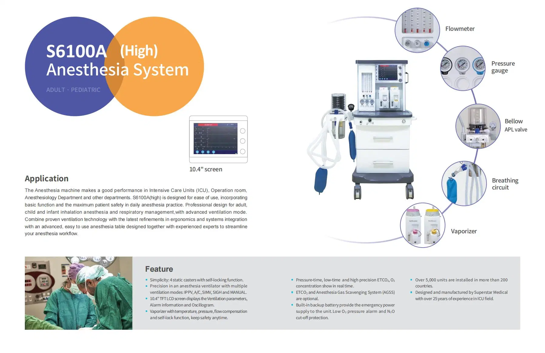 Surgical Instruments CE ISO Approved Anesthesia Machine Superstar Brand S6100A (high)