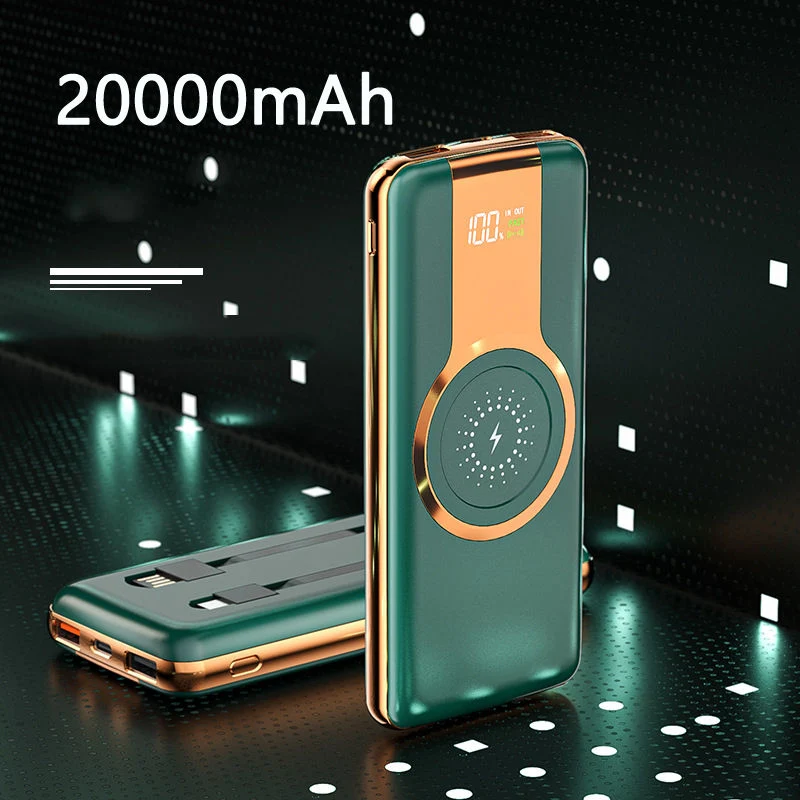 20000mAh Power Bank Fast Qi Wireless Charger Powerbank Built in Cable Pd 22.5W Fast Chargingpowerbank