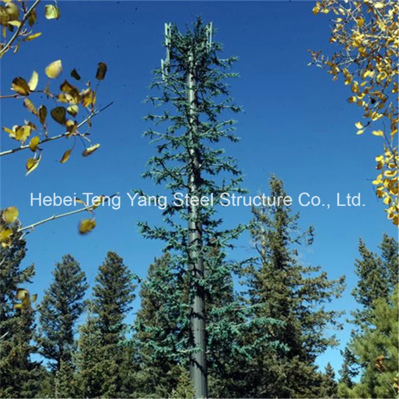 10 - 60meters Telecommunication Steel Mono Pole Tower Designed as Pine Tree