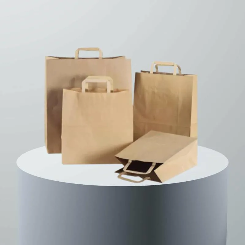 Fancy Rectangle Shape Dessert Bread Coffee Paper Bag Packaging with Flat Handle