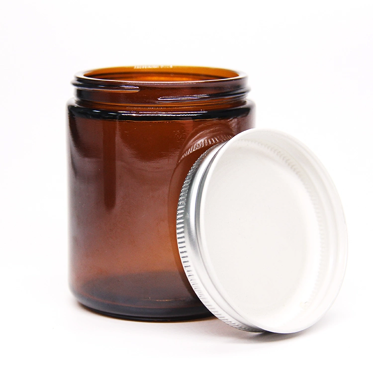 8oz Straight Side Dark Amber Glass Jar with Scented Candle Metal Screw Lid