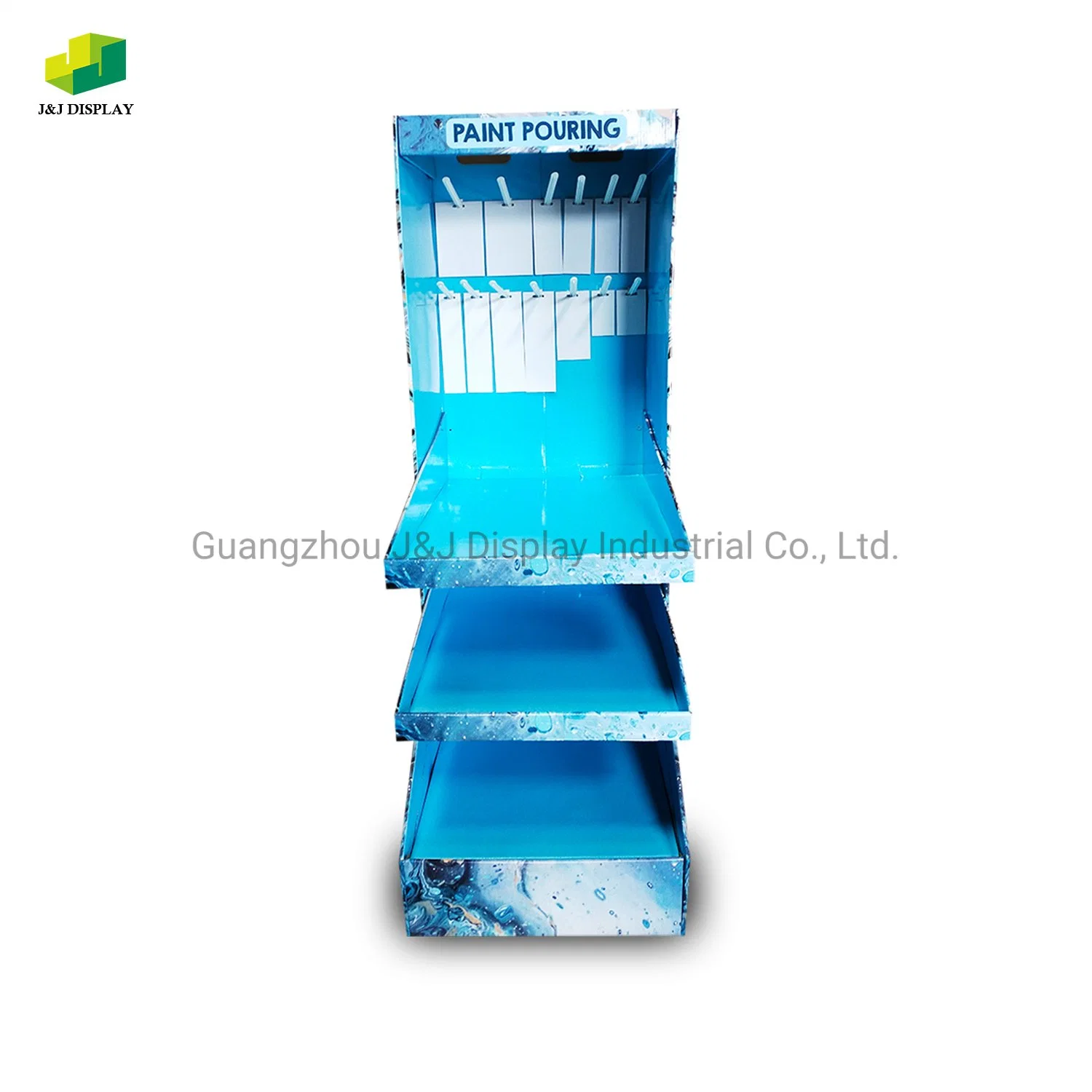 Floor Display Rack Foldable Corrugated Paper Hooks Pop Store Advertising Exhibition