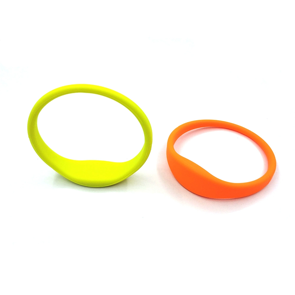 Amostra grátis, RFID HF N-Tag NFC da Pulseira de Silicone213/Bracelete - Correia de pulso - amarelo + Orange