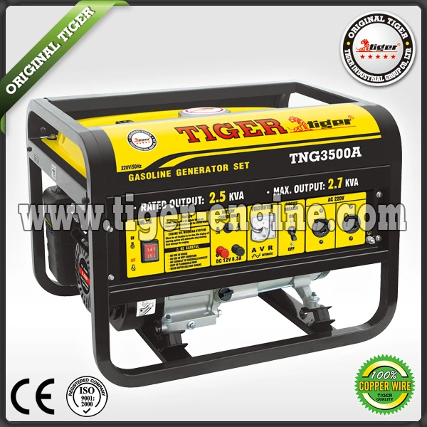 Top China Marca Tiger Generador eléctrico 100% cable de cobre serie TNG 2,0kw 2,5kw 3,5kw 4kw 5. KW 6Kw 7kw gasolina/gasolina/combustible. Uso en casa. Arranque manual/automático CE