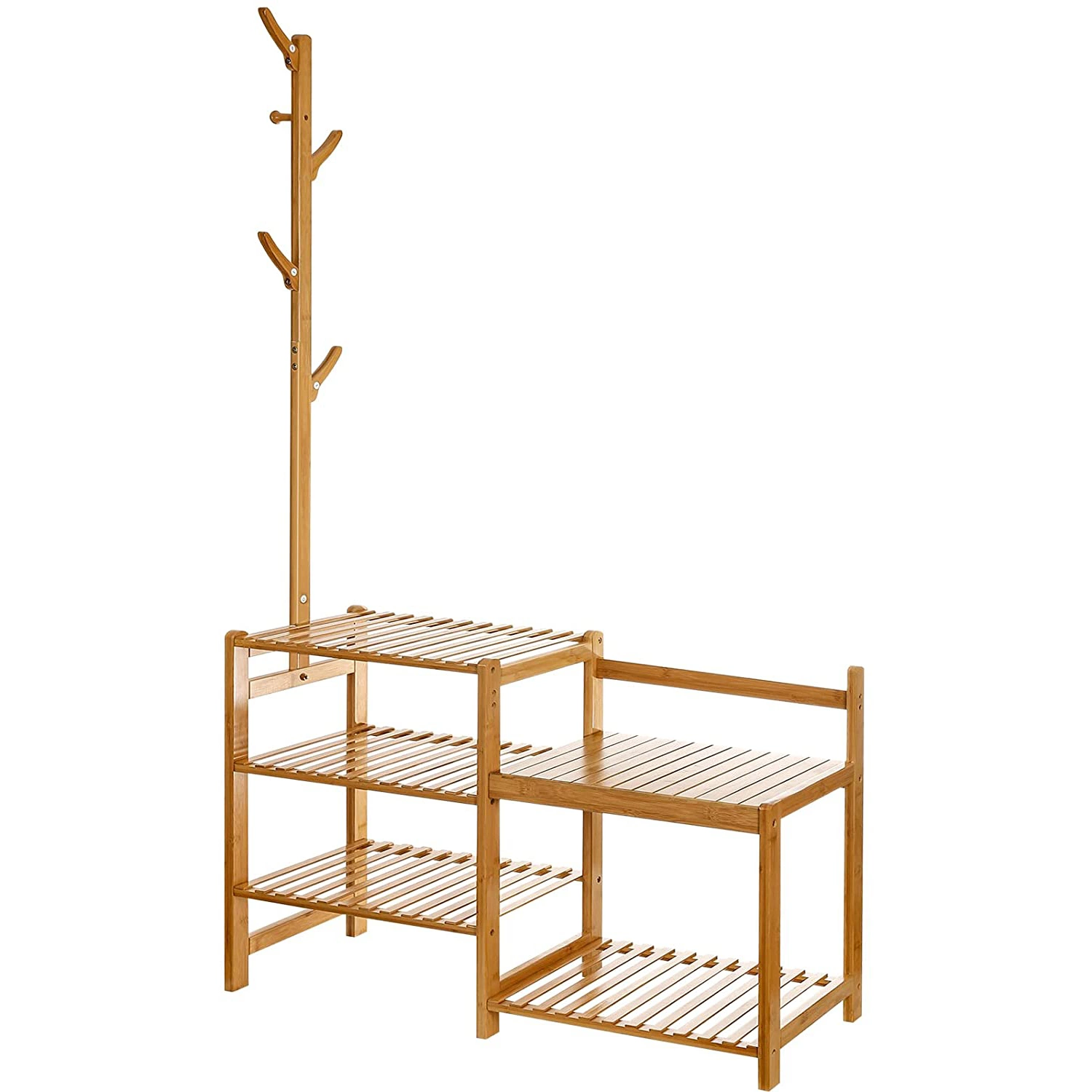 Hall Tree Bamboo Shoe Bench with Coat Rack Shoe Organizer Storage Shelf Rack for Entryway Hallway Bedroom